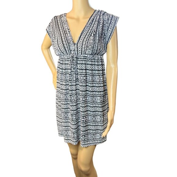 (5/25) 5th & love Short Sleeve Tribal Print Shirred Waist Mini Dress Size medium - Picture 1 of 10